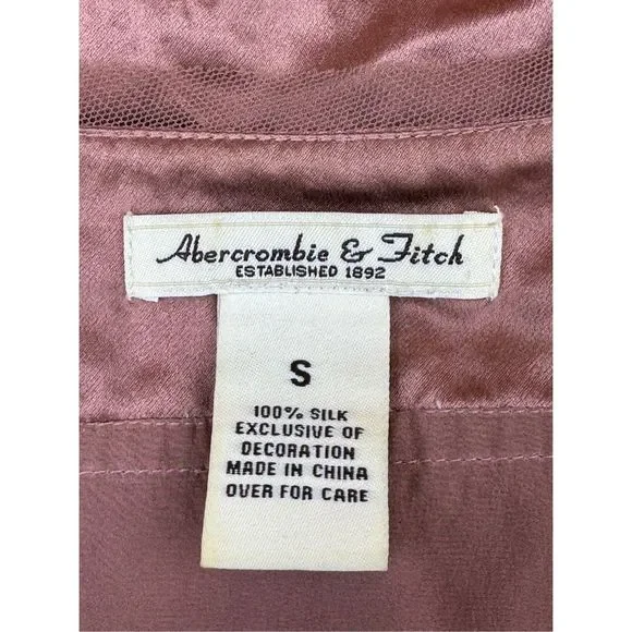 Abercrombie & Fitch 100% Silk Mesh Trim Satin Cami Tank Top Pink Y2K V-Neck VTG - Picture 4 of 7